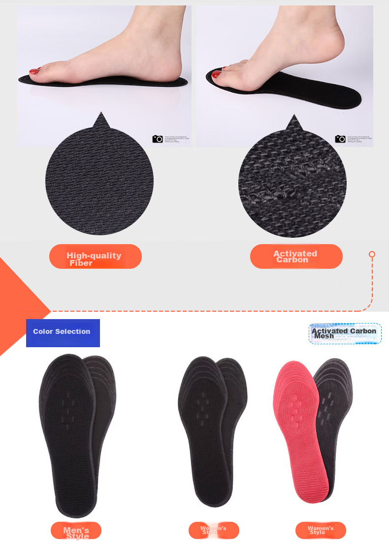 Eleft Activated Carbon Mesh Insoles for Men, Odor-Resistant Breathable Sweat-Absorbing Sports Insoles, Ultra-Thin Shock-Absorbing Black Mesh 6