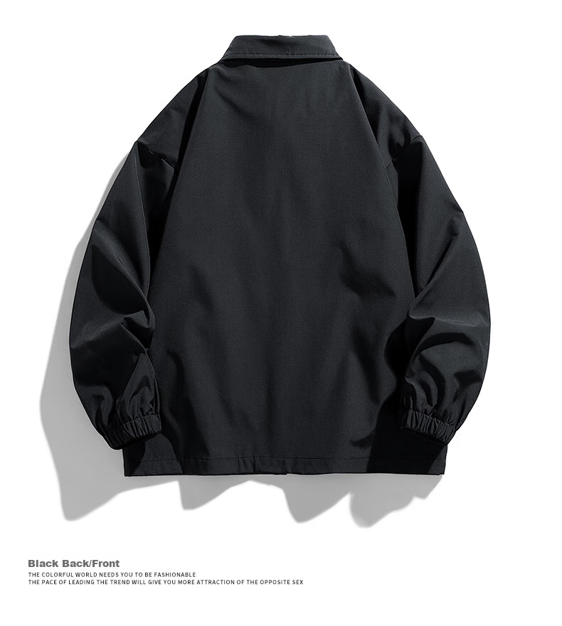 Dingfengbaoluo Lapel Jacket for Men, Spring Windproof Lightweight Coat, Loose Versatile Baseball Shirt Top DFM12 Black 2XL 6