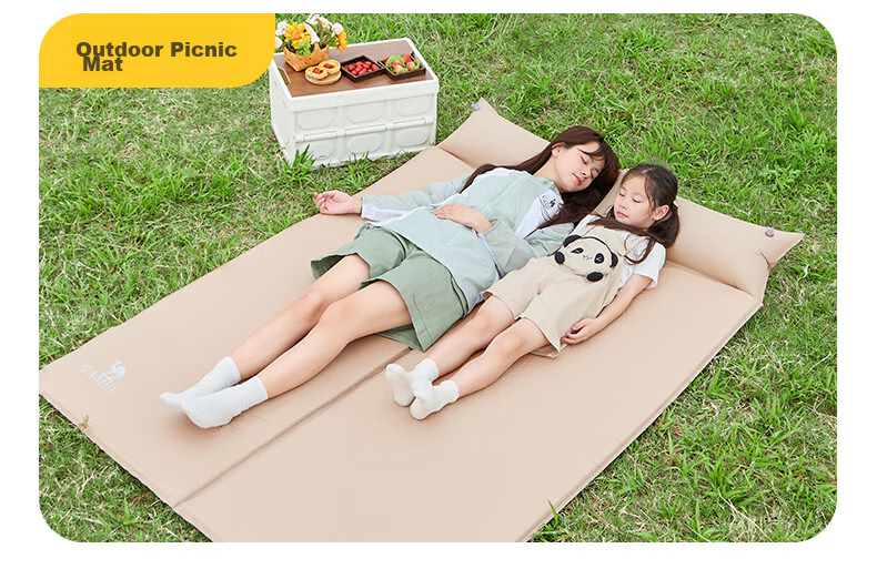 CAMEL Outdoor Automatic Inflatable Mat, Tent Ground Pad, Moisture-Proof Mat, Thickened Picnic Mat, 1J32267486, Cheese Color, Floor Mat 19