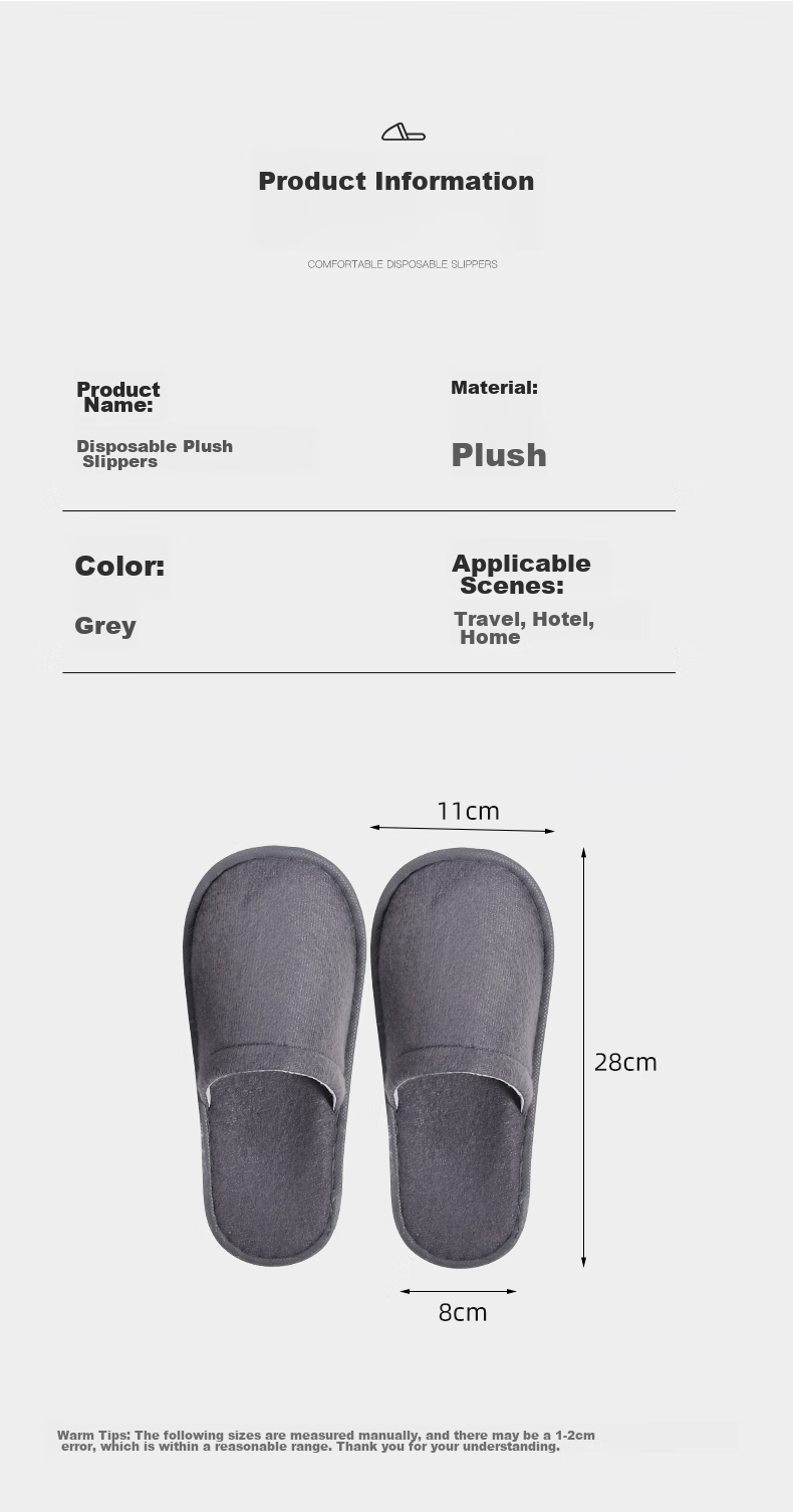 Etravel Disposable Slippers, Guest Slippers, 10 Pairs, Hotel Non-Slip Slippers, Thickened Travel Slippers, Fleece-Lined, 43 Gray 6