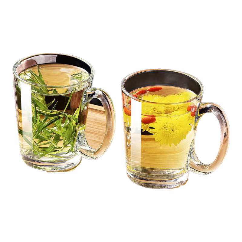 CRISTALGLASS Glass Cup, Children's Water Cup, Heat-Resistant Tea Mug with Handle, Hot Milk Cup, Household Green Tea Cup, Family Set