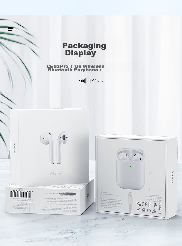 HOCO Wireless Bluetooth Earphones, Bluetooth 5.3 Low Power Consumption Long Battery Life, In-Ear Sports Running Earphones CES3 PRO White 5
