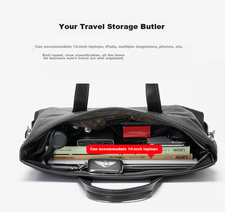 GOLF Briefcase, Men's Business Top-Grain Leather Handbag, Large Capacity Laptop Bag, Fashionable Horizontal Style Shoulder Crossbody Bag 17