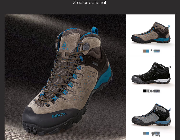HUMTTO High-Top Hiking Boots, Comfortable Shock-Absorbing Outdoor Men's Trekking Shoes, Travel Cross-Country Climbing Shoes, Dark Gray, Size 41 3