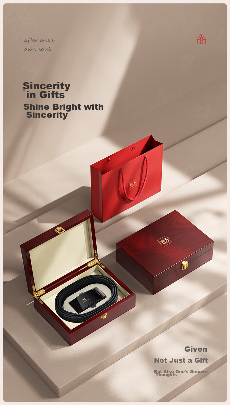 HLA Men's Belt, Top-Grain Leather, Automatic Buckle, Waistband, Practical Birthday Gift for Dad Or Husband, New Style 3