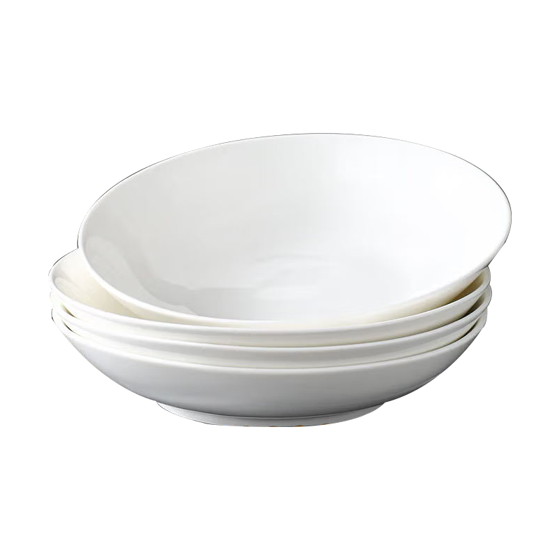 Jieyajie Ceramic Plates, Household White Porcelain Plates, 8-Inch Chinese Underglaze Color Dinner Plates, Serving Plates, Soup Plates, Set of 4, New Bone China