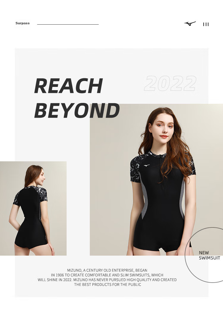 MIZUNO Women's One-Piece Swimsuit, Boyshort Style, Sports Swimwear, Tummy Control, Slimming, Plus Size, Conservative, Hot Spring Swimwear, Summer G1303 Black M 3