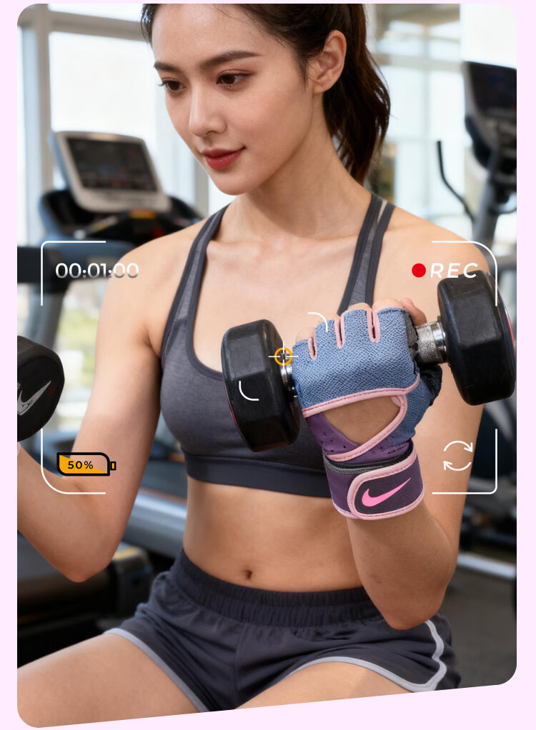 Nike Women's Fitness Cycling Gloves Palm Protection Sports Equipment Training Wear-Resistant Non-Slip Weightlifting N0002553483M 1
