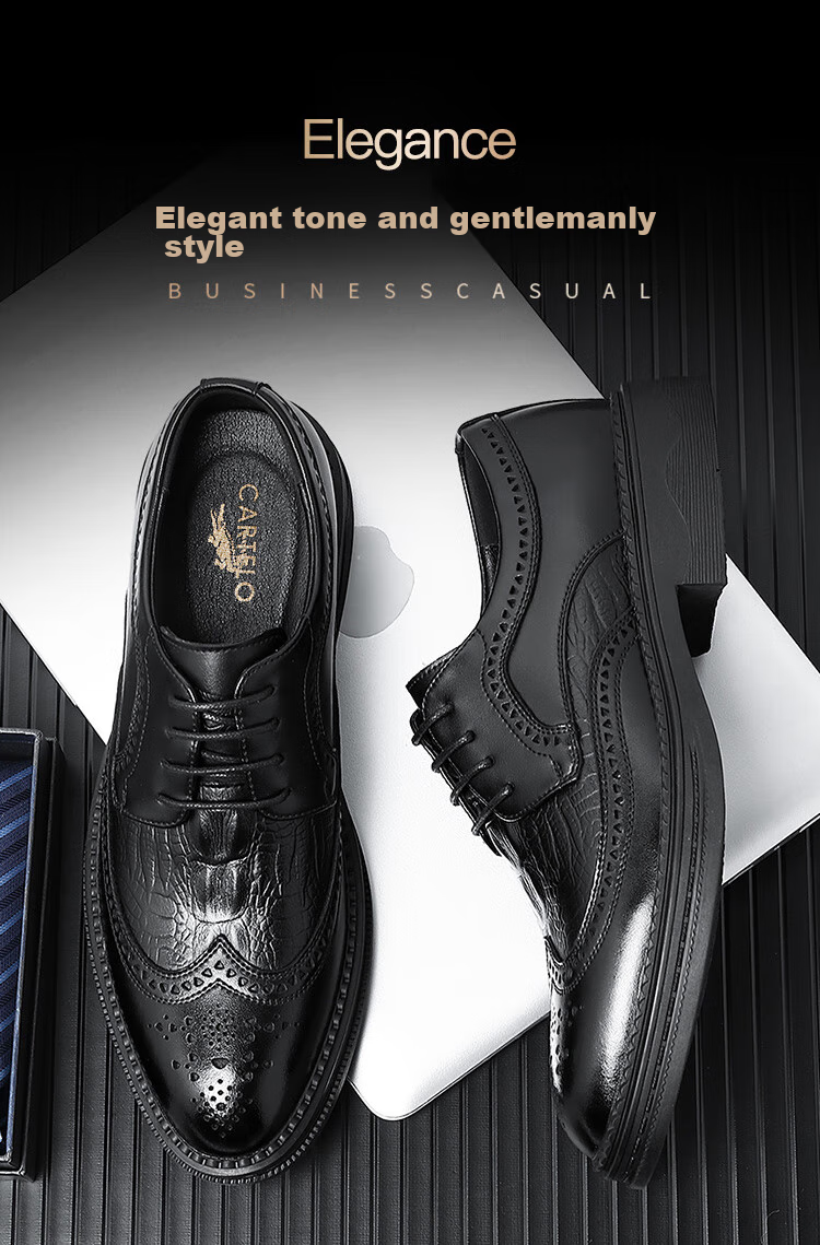 CARTELO Men's Leather Shoes, Brogue Derby Shoes, Business 2026 New Style Casual Genuine Leather Formal Shoes, Height-Increasing British Style Wedding Shoes 1