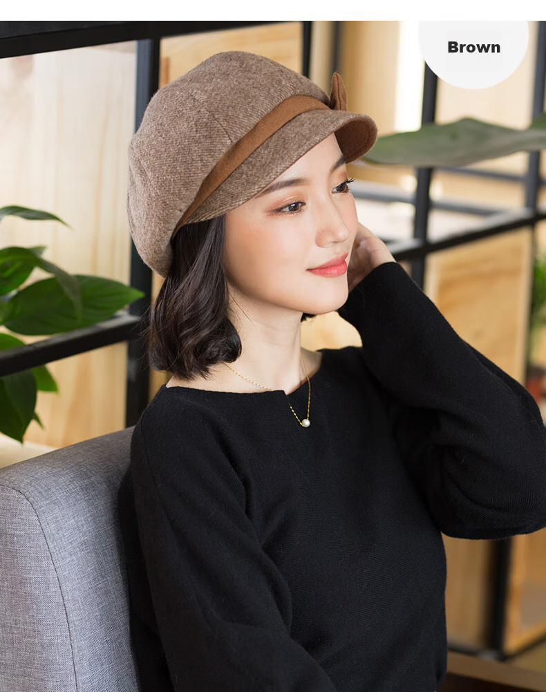 677888 Hat for Women, Spring Fashion Stylish Beret, Octagonal Hat, Retro Korean Style British Simple Versatile, Hat + Scarf 6