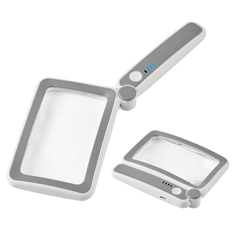 StarMICRO Magnifying Glass, Square High Definition High Magnification, for Elderly Reading Newspapers Books, Foldable Magnifier, Rechargeable with LED Light, Three Adjustable Levels