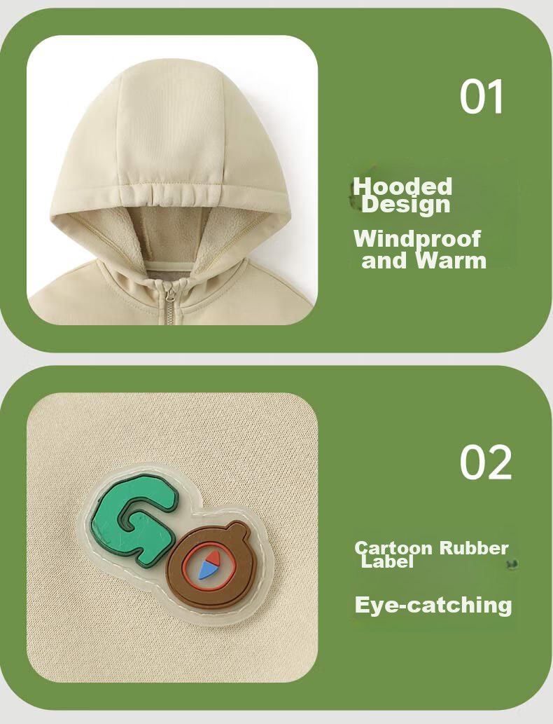 Ciciibear [One-Piece Fleece] Boys' Fleece-Lined Jacket, Children's New Style Baby Hoodie, Autumn And Winter Outdoor Warm Outerwear 7