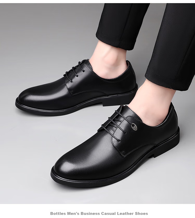 Poitulas Men's Leather Shoes, British Style Lace-Up Business Casual Formal Shoes, Lightweight Derby Work Shoes for Men, 5522 Black, Size 43 11
