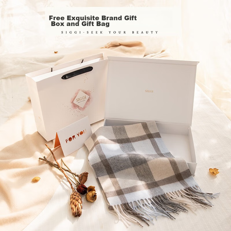 Siggi [Gift Box] Pure Cashmere Scarf for Women, Autumn And Winter British Plaid Shawl, Warm Neck Wrap, Mid-Autumn Festival And New Year Gift