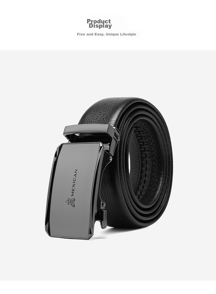 MEXICAN Men's Leather Belt with Automatic Buckle, Genuine Top-Grain Cowhide Business Waistband Casual Trouser Belt Birthday Gift for Men And Fathers 23