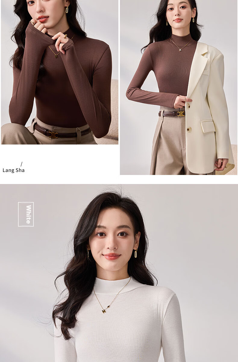 LangSha Spring And Autumn Modal Solid Color Semi-Turtleneck Base Layer Top for Women, Slim Fit Thin Inner Wear Long Sleeve Slimming Stylish Blouse 17