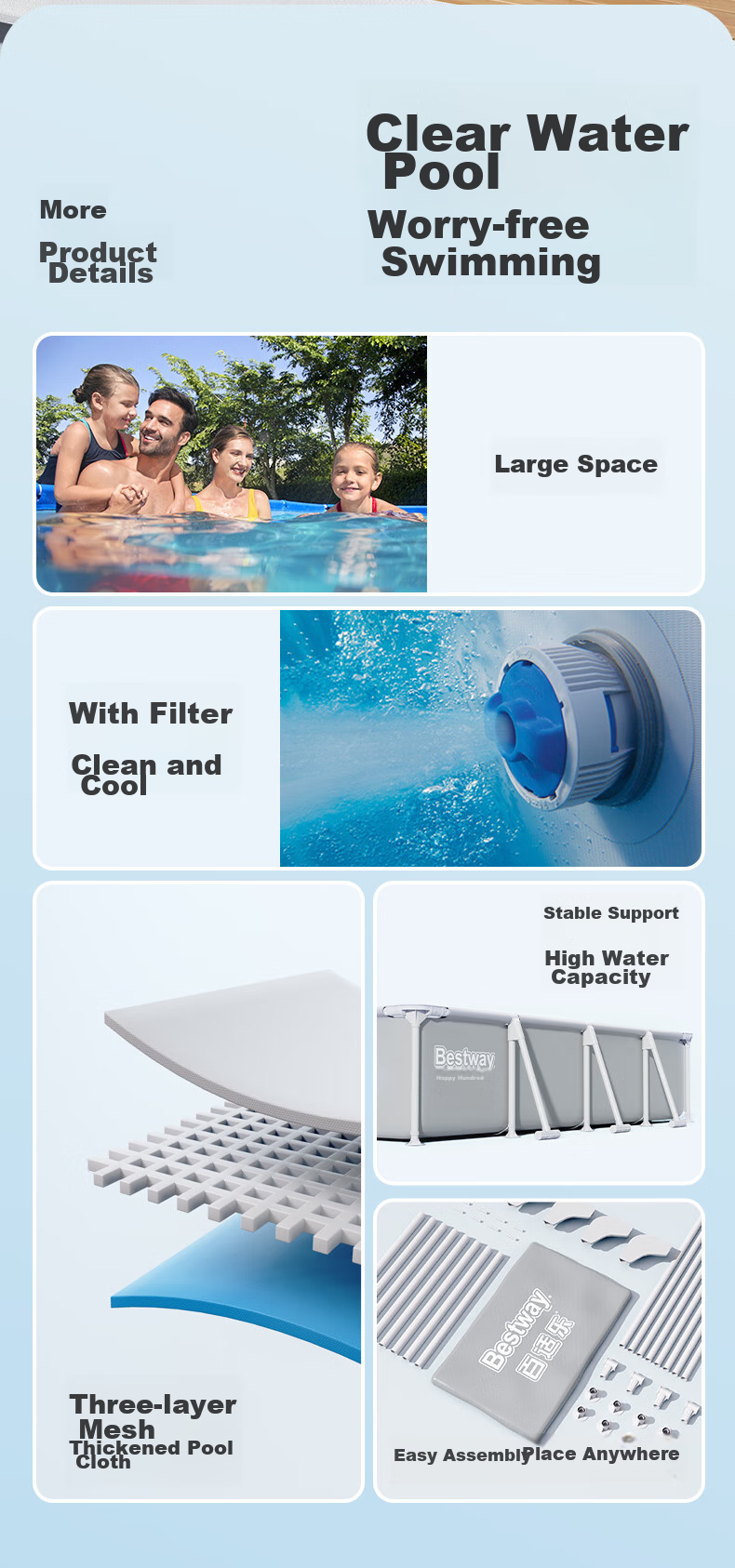 Bestway Folding Frame Swimming Pool, No Inflation Required, Thickened And Durable, Puncture-Resistant, with Repair Patch Included, 1.2 Meters, 561MG 2