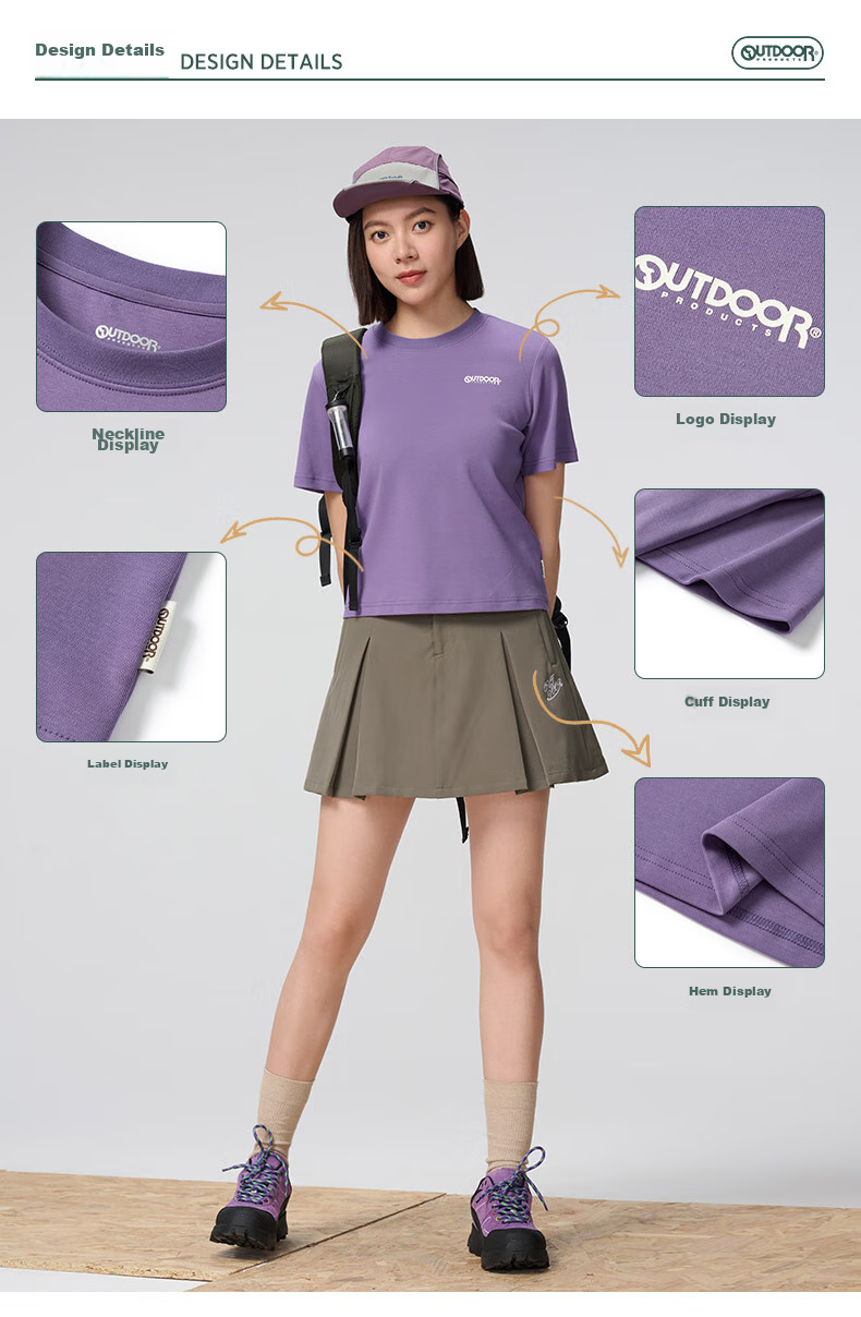 OUTDOOR PRODUCTS Women's Pure Cotton T-Shirt Spring Summer 2026 Breathable Couple Short Sleeve Light Spring Dopamine Rainbow T-Shirt OFTX422461 3