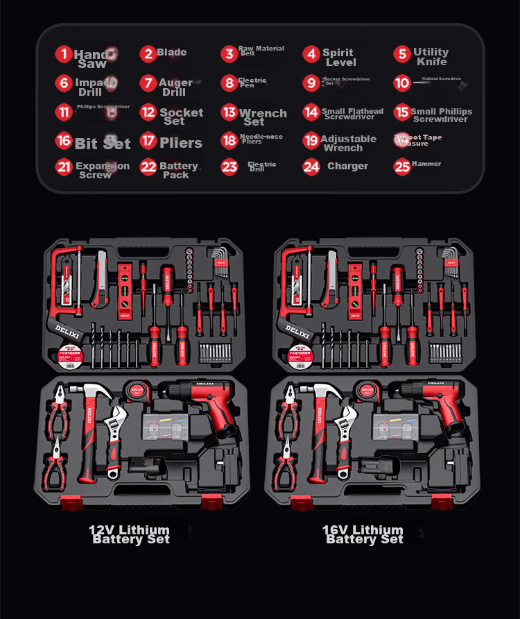 DELIXI ELECTRIC (DELIXI) Multi-Functional Lithium Battery Drill Set, Household Toolbox, Hardware And Electrical Tools, Woodworking Special Repair Kit 25