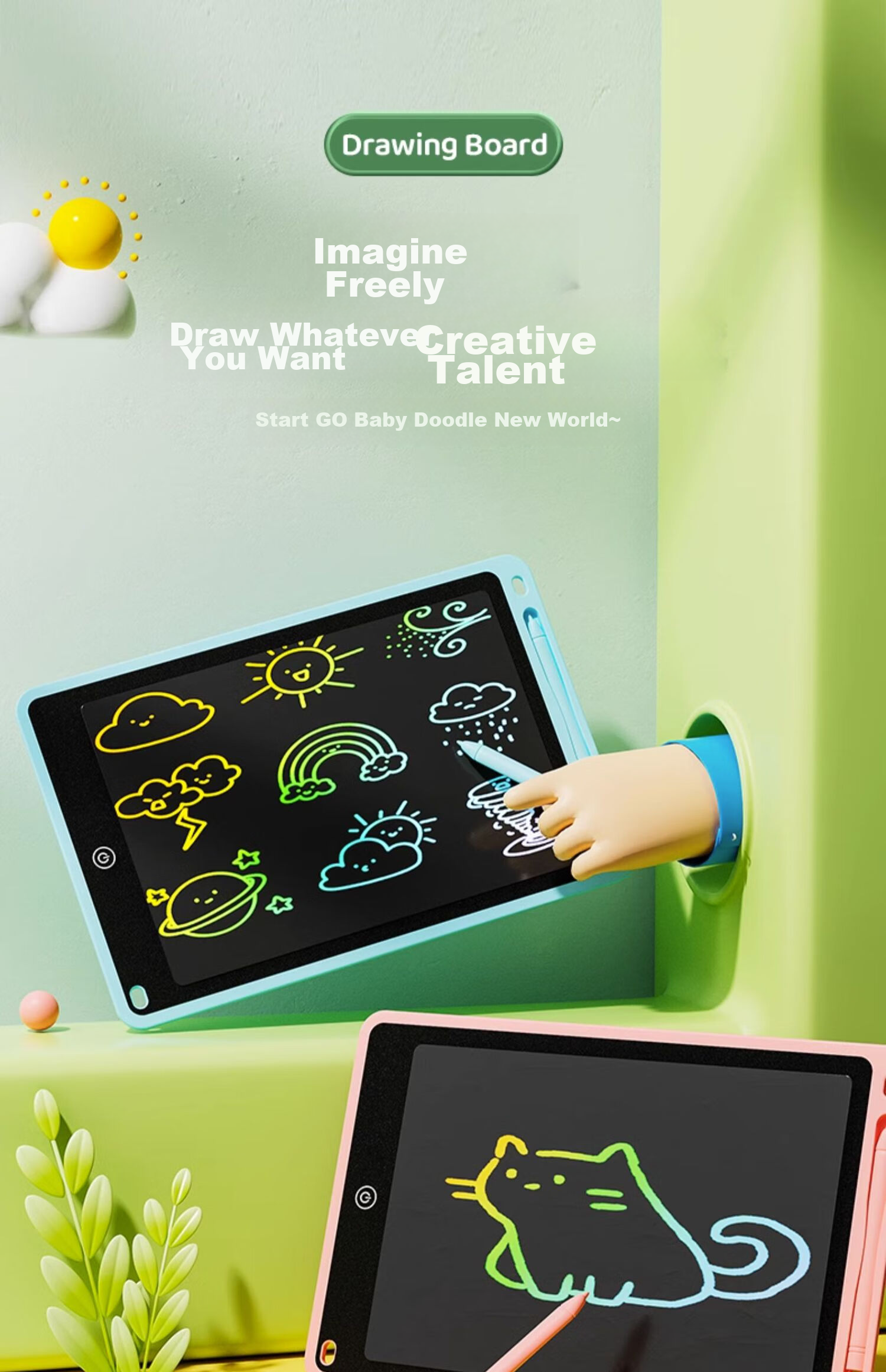 COOKSS Children's Drawing Board, Home Use Magnetic Writing Board for Toddlers, 1-Year Baby Doodle Board, 3 Magnetic Drawing Toy Board with Feet 1