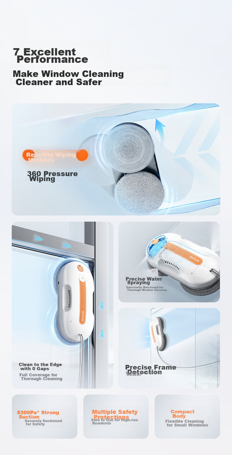 SATUO Lite Window Cleaning Robot, Automatic Water Spray Wet Wiping, No Edge Cleaning, Glass Cleaning Robot, Water Spray And Wipe Window Cleaning Device 4