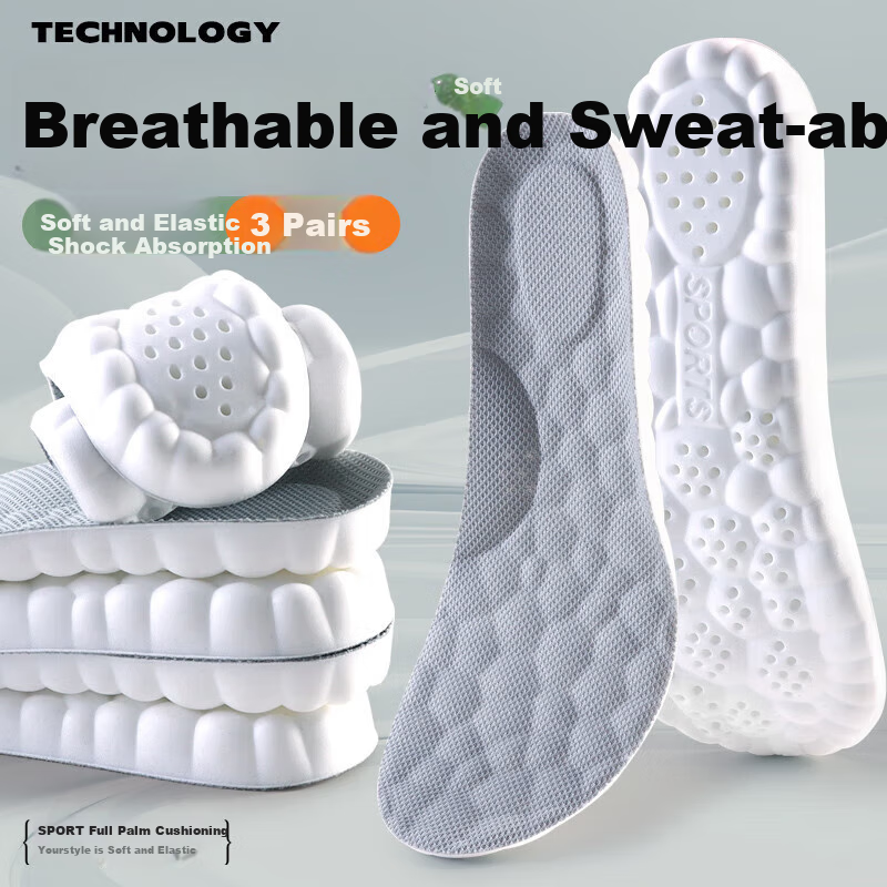 Buyun [2 Pairs] Sweat-Absorbing Antibacterial Odor-Resistant Insoles for Men Breathable Sports Running Soft Cushioned Military Training Pain-Relief Leather Shoe Insoles
