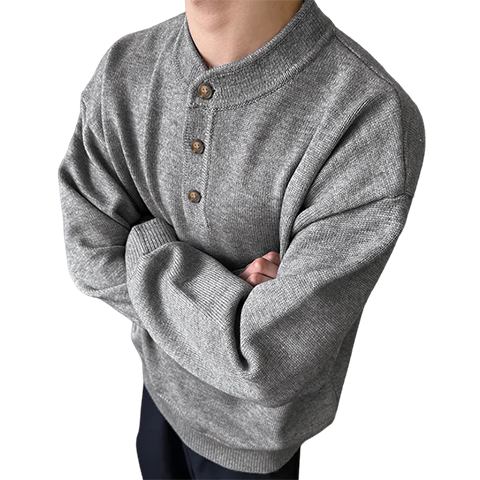 Homlean Old Money Henry Collar Knitted Sweater Men High-End Lazy Style Casual Versatile Top Autumn HC19 Dark Gray 2XL