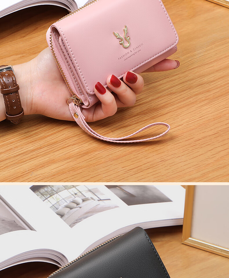 Viney Leather Women's Wallet, Short Foldable Zipper Coin Purse, Multi-Card Slots, Multifunctional Money Clip, Card Holder, ID Holder 5
