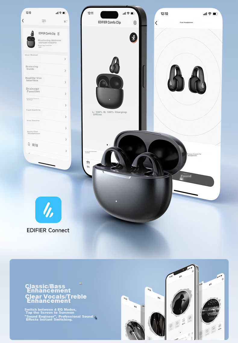 EDIFIER Comfo Clip Bluetooth Headphones with Bone Conduction Upgrade And Air Conduction, Open-Style Running Sports Earphones, Smart Channel Detection, Floating Light Gree 11