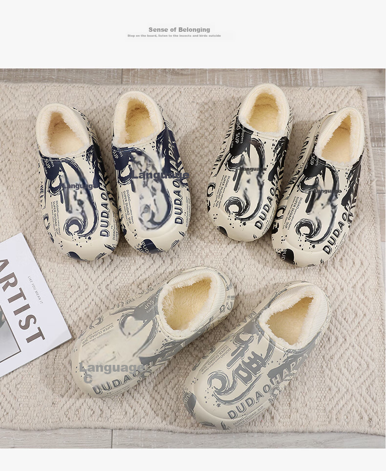 GUOLUOFEI National Trend Cotton Slippers for Men And Women, Outdoor Waterproof Non-Slip Indoor Thick-Soled Fleece-Lined Closed-Toe Cotton Shoes, Gray And White, Size 44-45 11