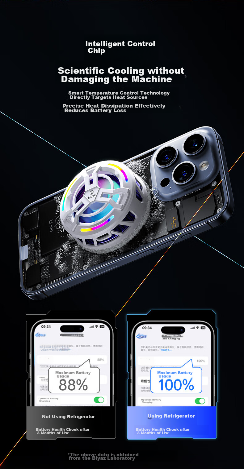 BIAZE [No Overheating During Live Streaming] Mobile Phone Water Cooling Radiator Live Streaming Dedicated Magnetic Cooling Clip Semiconductor Compatible with Apple Black Shark Red Magic Flydigi 5