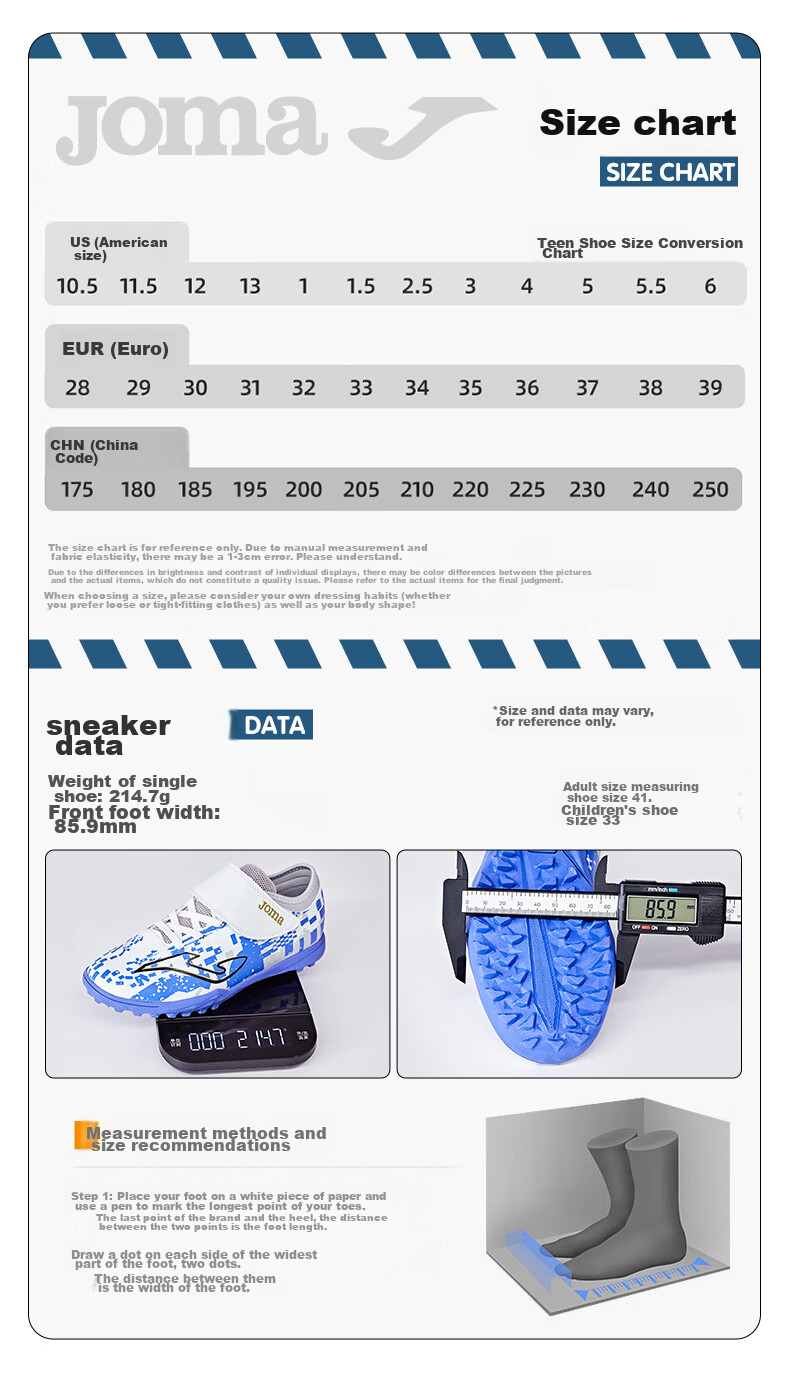 JOMA Soccer Shoes for Children, TF Turf Cleats, Boys' Youth Elementary School Students, Retro Classic Football Training Shoes, Mint Green, Size 33 16
