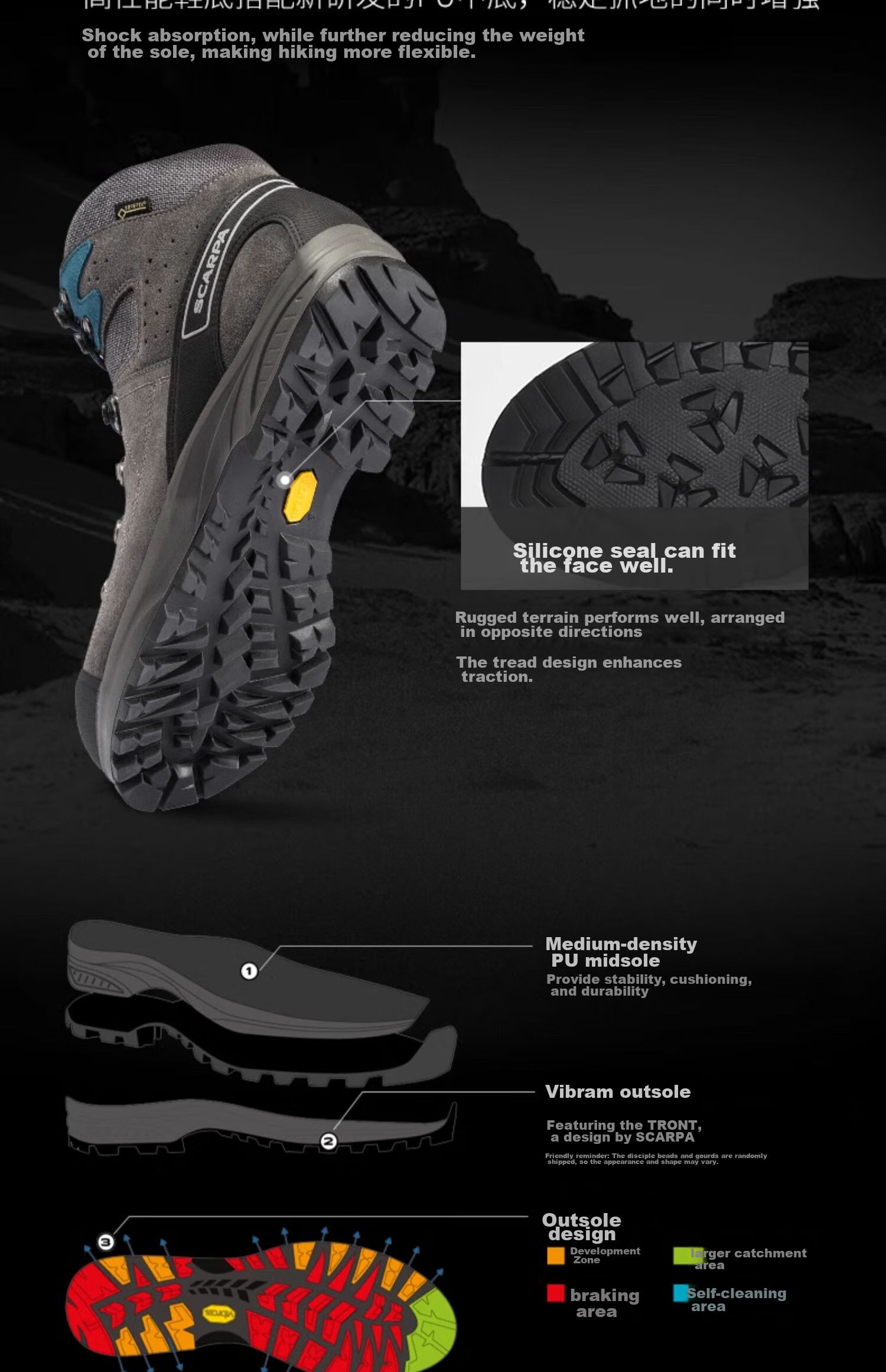 SCARPA Gengrenboqi Trekking Kailash Men's Waterproof Hiking Outdoor Mountaineering Shoes 61056-200 43N 8