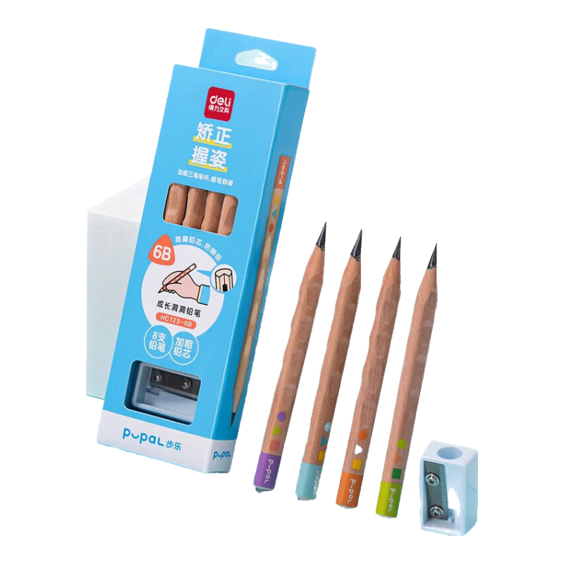 Deli 8 Pcs 6B Hole Pencils, Step-Up Growth Perforated Drawing And Doodling Pencils for Children's Posture Correction, Student Handwriting Practice, HC123-6B School Supplies