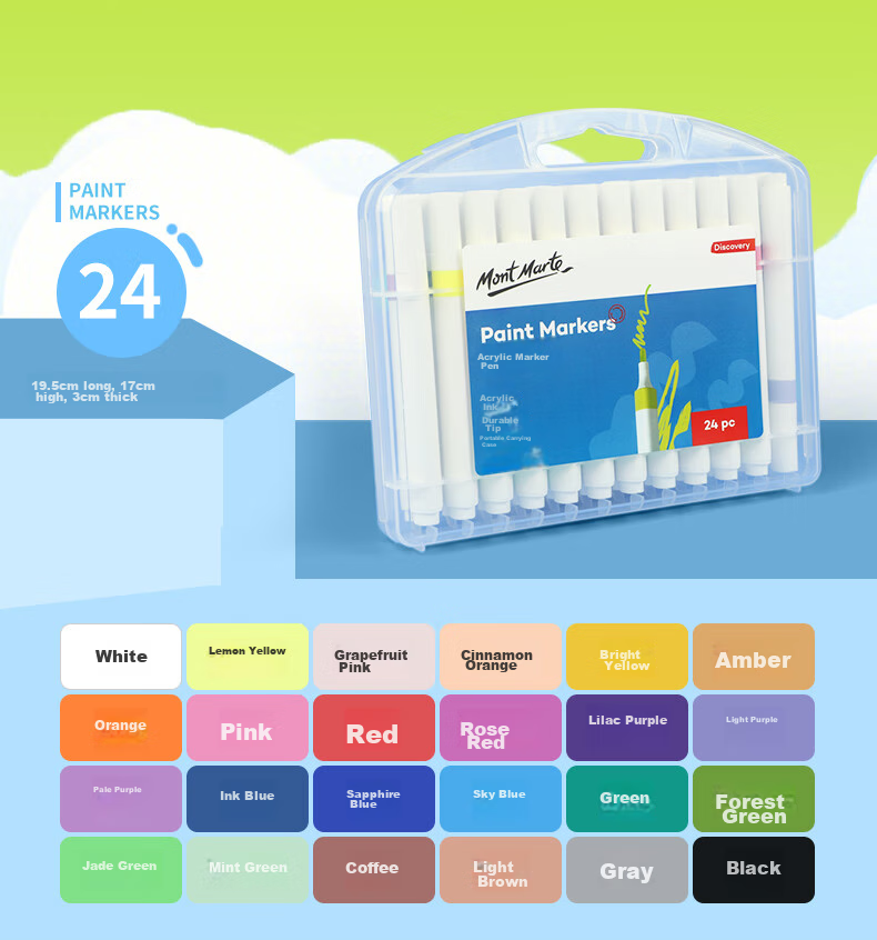 Mont Marte Direct Liquid Acrylic Markers, Stackable Box, Waterproof, Children's Hand-Drawn Graffiti DIY Painting Shoes, Acrylic Paint Coloring Set, Watercolor Pens, 24 Colors of Acrylic Markers 13