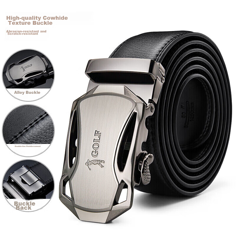 GOLF Leather Men's Belt, Durable Alloy Automatic Buckle, Jeans Waistband, Gift Box Set for Boyfriend Or Father