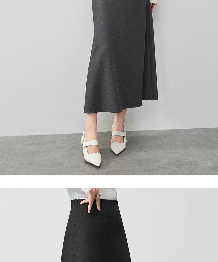 Sentubila Spring And Summer Wool Blend Skirt for Women with Elastic Waist, Slim Fit, Draping A-Line Skirt with Small Wavy Hem, Charcoal Gray, Size L 12