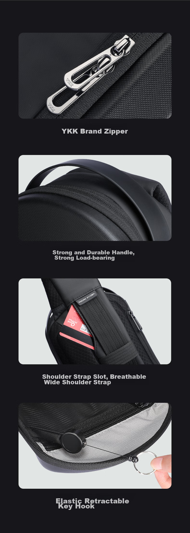 MARK RYDEN Hard Shell Compression Sling Shoulder Bag, Casual Men's Chest Pack, Outdoor Cycling Sports Small Backpack, MR3991 Elite Gray 13