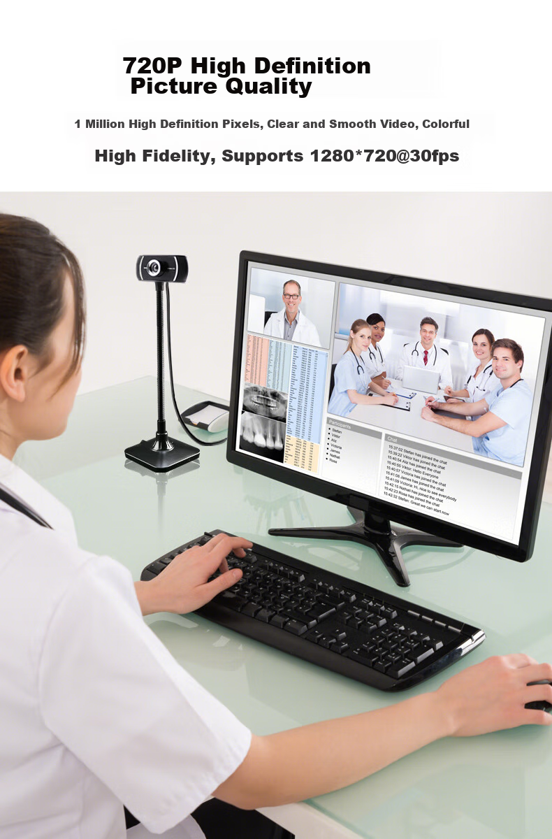 GESOBYTE C208 Bracket-Type 720P HD Live Streaming Webcam for Video Calls, Conferences, Online Teaching, Home Use, Laptop And Desktop Computer with Built-In USB Interface, Plug-And Microphone 3