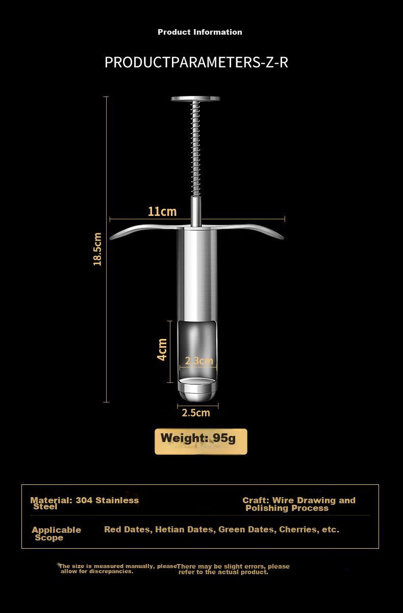MENGTING 304 Stainless Steel Red Date Pit Remover, Pitted Fruit Tool, Date Core Extractor, Shell Remover 13