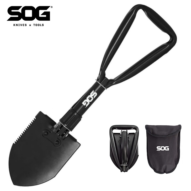 SOG F08N Multifunctional Military Shovel, Outdoor Folding Camping Spade, Car-Mounted Iron Shovel, Military Entrenching Tool, High Carbon Steel, Thickened