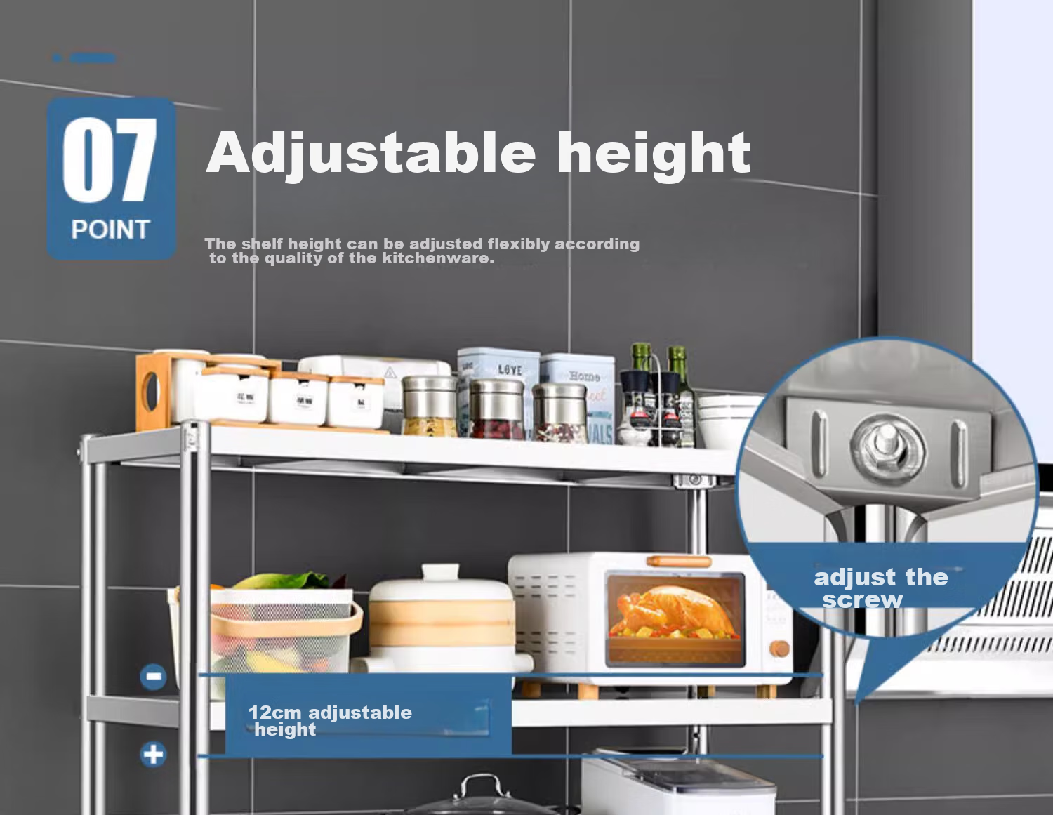 UOEN Stainless Steel Kitchen Multi-Functional Storage Rack, Multi-Layer Floor-Standing Household Cabinet, Microwave Oven Workbench Storage Shelf 16