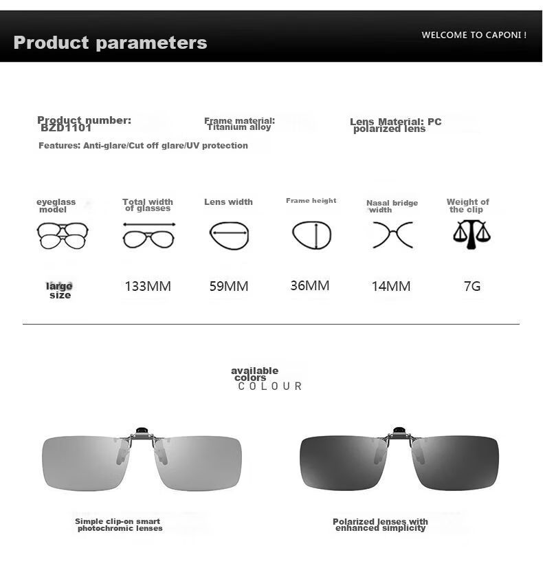 LESCA LUNETIER Clip-On Sunglasses for Nearsightedness, Polarized Photochromic Sunglasses for Men And Women, Driving-Specific Fishing Day And Night Dual-Use Lenses 7