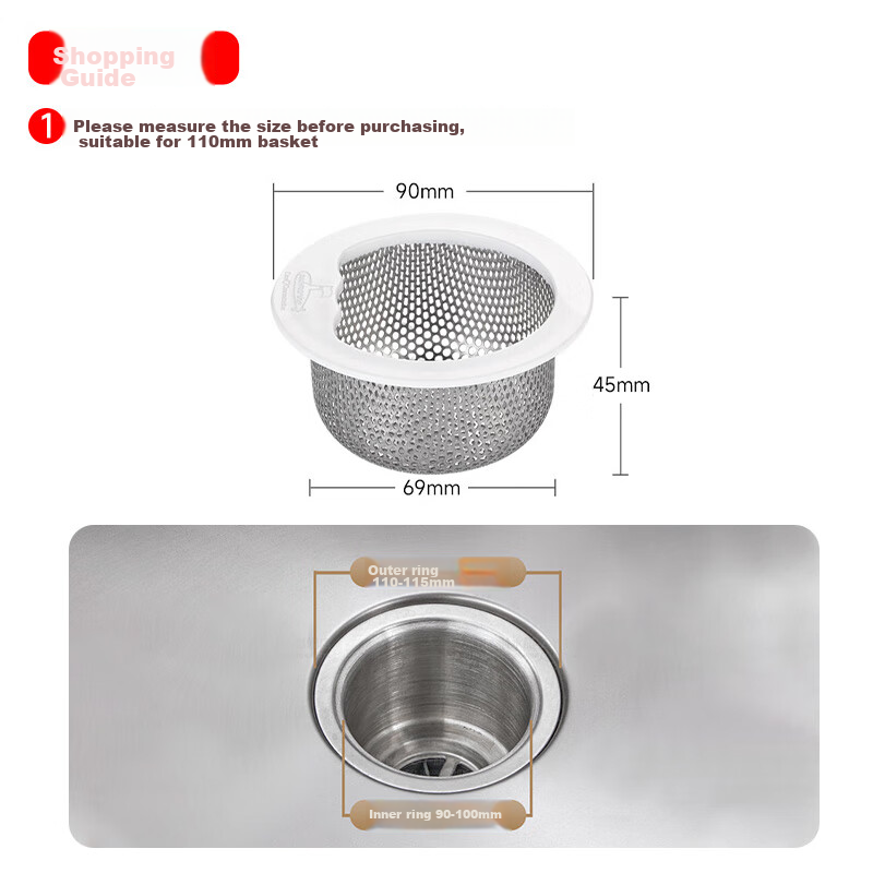 Submarine CST110 Kitchen Sink Strainer Basket, Dishwashing Filter Net, Anti-Clogging Device, Can Be Used with 110mm Basket, Easy to Clea