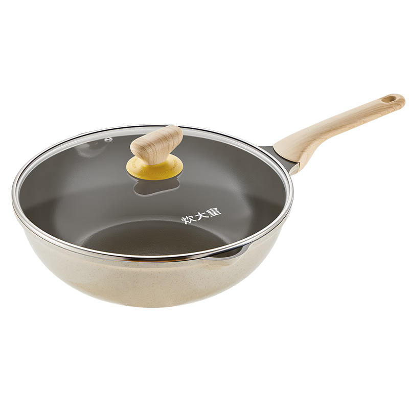 COOKER KING Titanium Shield Wok, Maifanshi Color Non-Stick Pan, Multifunctional Low-Smoke Stir-Fry Pan, Flat Bottom Pan, 32cm
