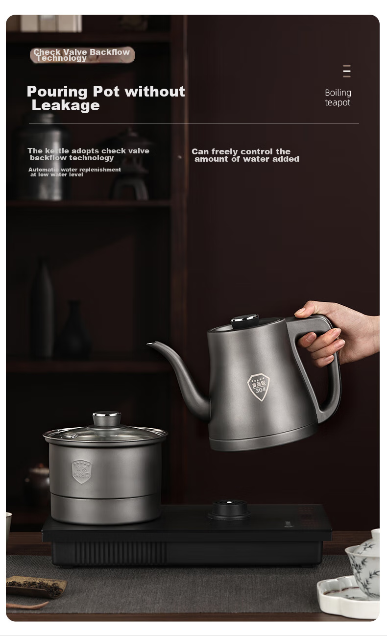 FUNORK Fully Automatic Electric Kettle with Tea Table, 304 Stainless Steel Integrated Tea Table And Coffee Table, Built-In Electric Teapot, Tea Set And Electric Tea Stove HL-602 Cleaning Model 1L 9