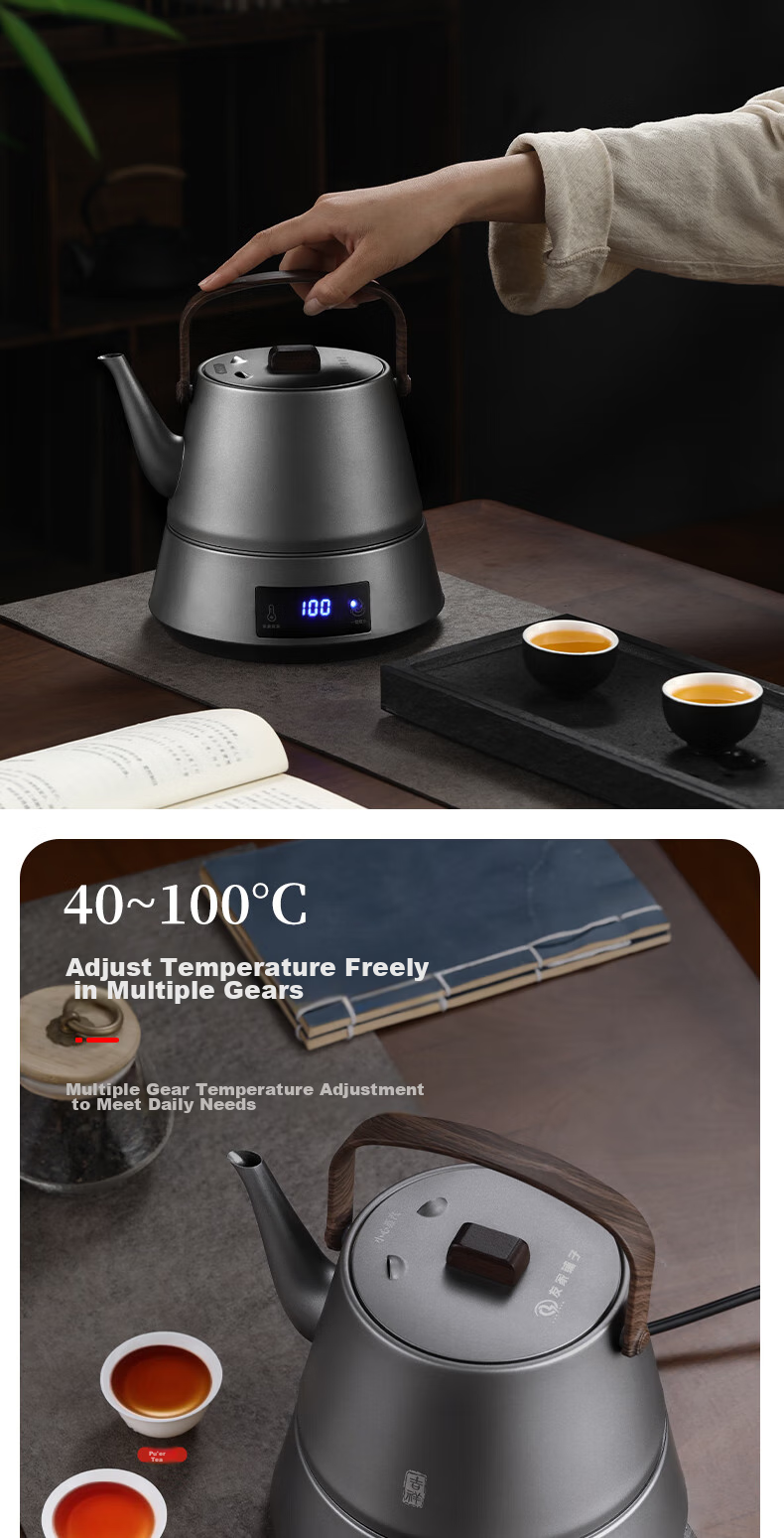 Biooner Fully Automatic Electric Kettle Water Boiler Tea Maker with Integrated Tea Table And Coffee Table for Brewing Tea And Coffee, Titanium Gray with Handle Steel Pot 11