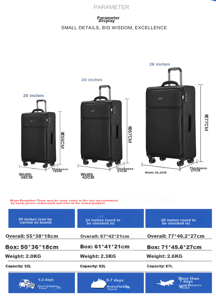 INTERNATIONAL TRAVELLER British IT Suitcase Check-In Luggage, Spinner Wheels, Ultra-Light Suitcase, 24-Inch Soft Fabric Case, 1191 Blue 8