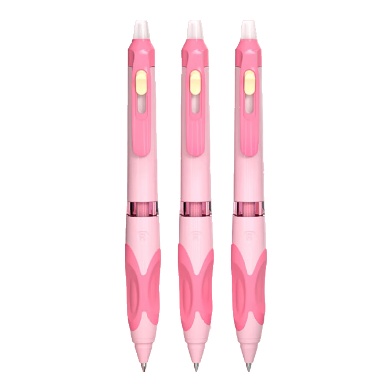 M&G Stationery Retractable Butterfly Grip Erasable Gel Pen, 0.5mm Bullet Tip, Crystal Blue, Elementary School Student Posture-Correcting Concave Anti-Slip, 3-Pack AKPK5303 Pink Barrel