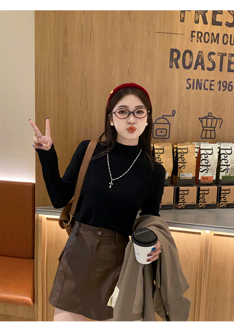 YUZHAOLIN Apricot Half Turtleneck Base Shirt Women's Little Chanel Style Inner Wear 2025 Autumn Winter New Sweater Knit Top 7